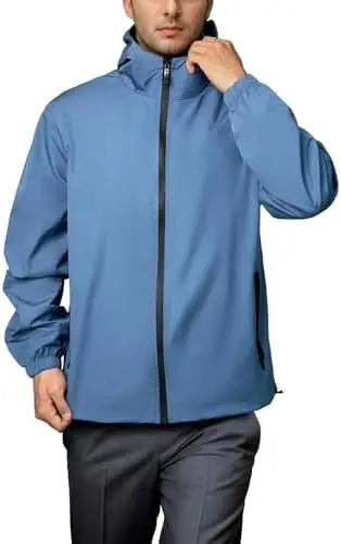 Men's Winter Waterproof Windbreaker Plain Dyed Lightweight Hooded Casual Bomber Jacket for Daily Hiking & Cycling