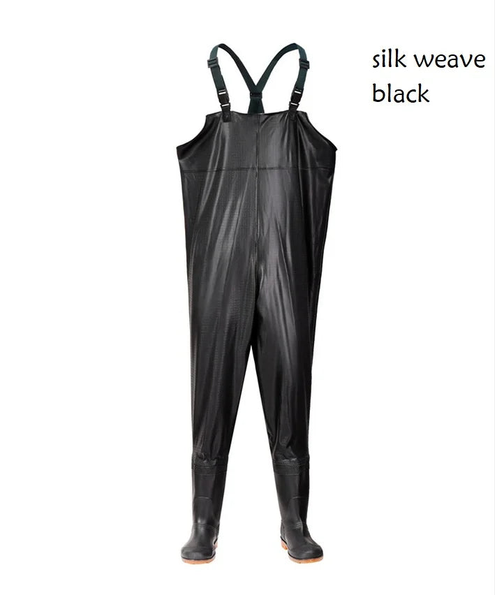 Adult PVC Fisherman Fishing Waders With Boots XXXL Size Plastic Rain Jacket for Hiking Includes Waist Jip Waders