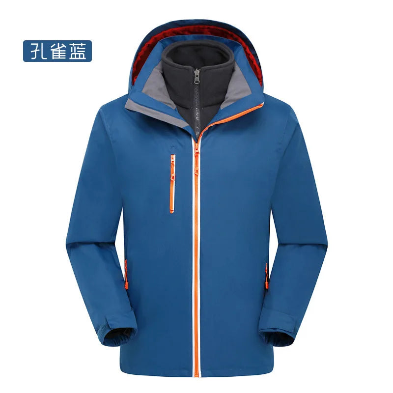Men's Women's Outdoor Assault Two-Piece Three-In-One Winter Clothing Detachable Windproof Waterproof Fleece-Lined Zipper Printed