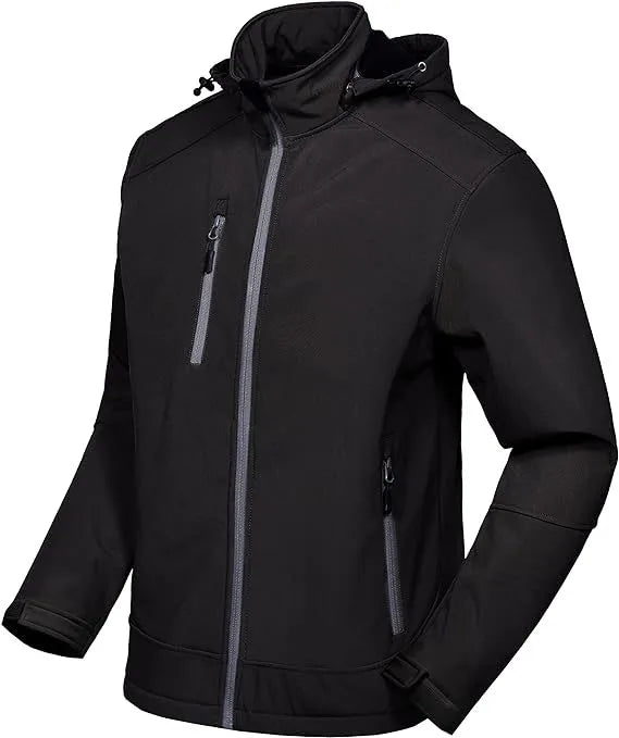 Mens XXL Softshell Jacket Fleece Lined Water Repellent With Removable Hood for Rainy Day Hiking Waterproof Polyester Raincoat