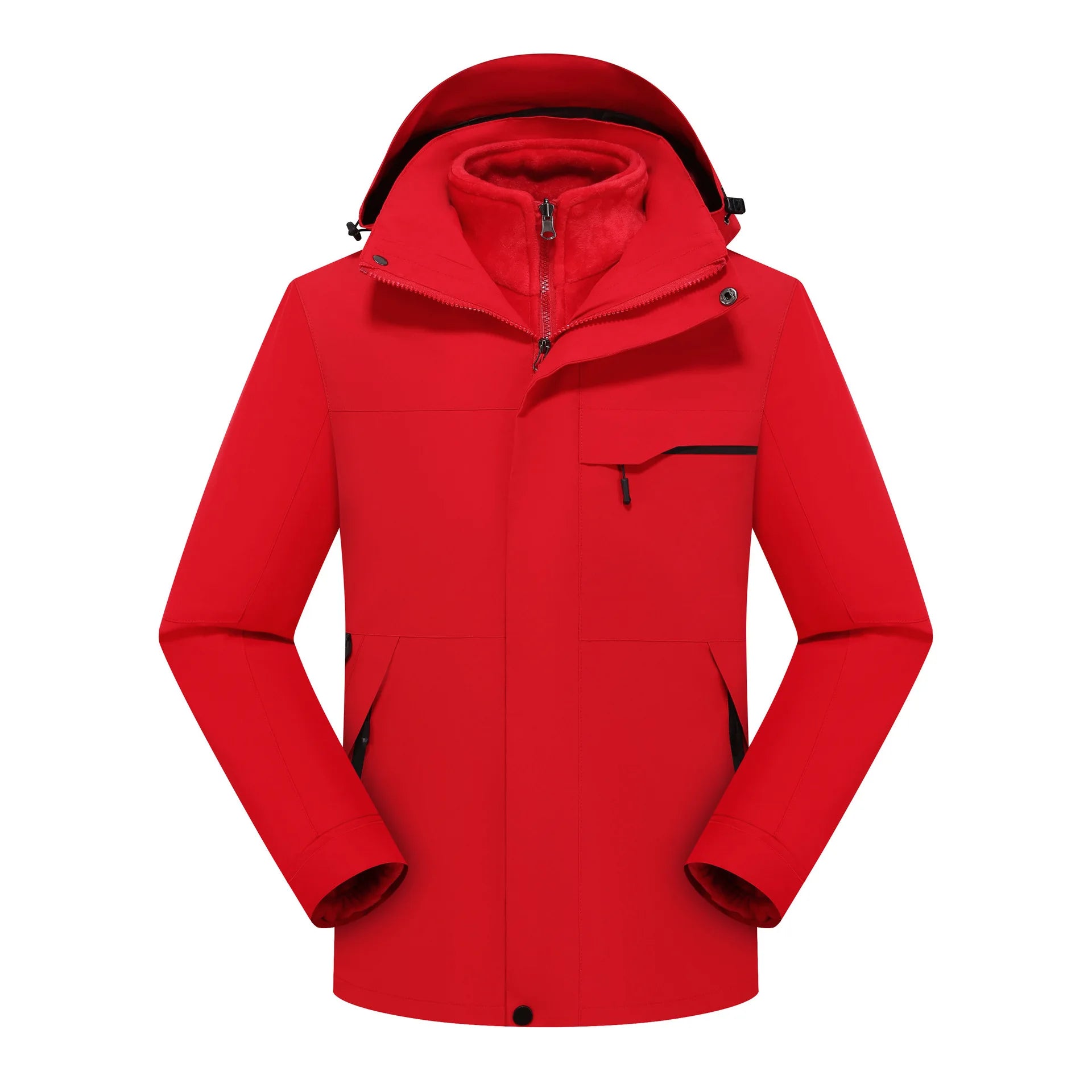 Unisex Winter Fleece Three-in-One Hooded Jacket Removable Zipper Closure Soft Nylon Shell Waterproof for Technology