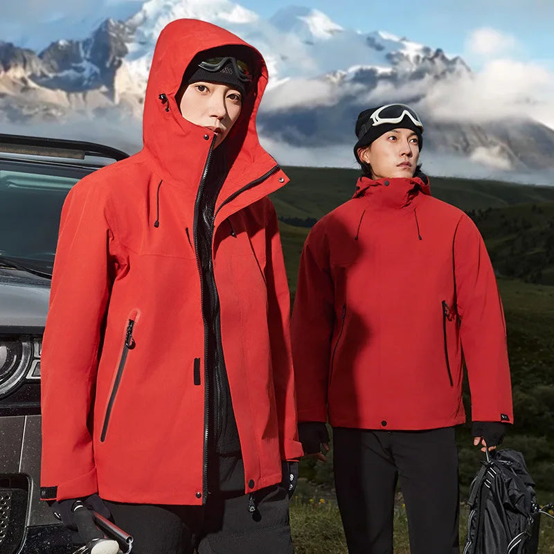 Autumn Winter Unisex Three-in-One Soft Shell Jacket Waterproof Windproof Stand Collar Front Logo Zipper for Men Women