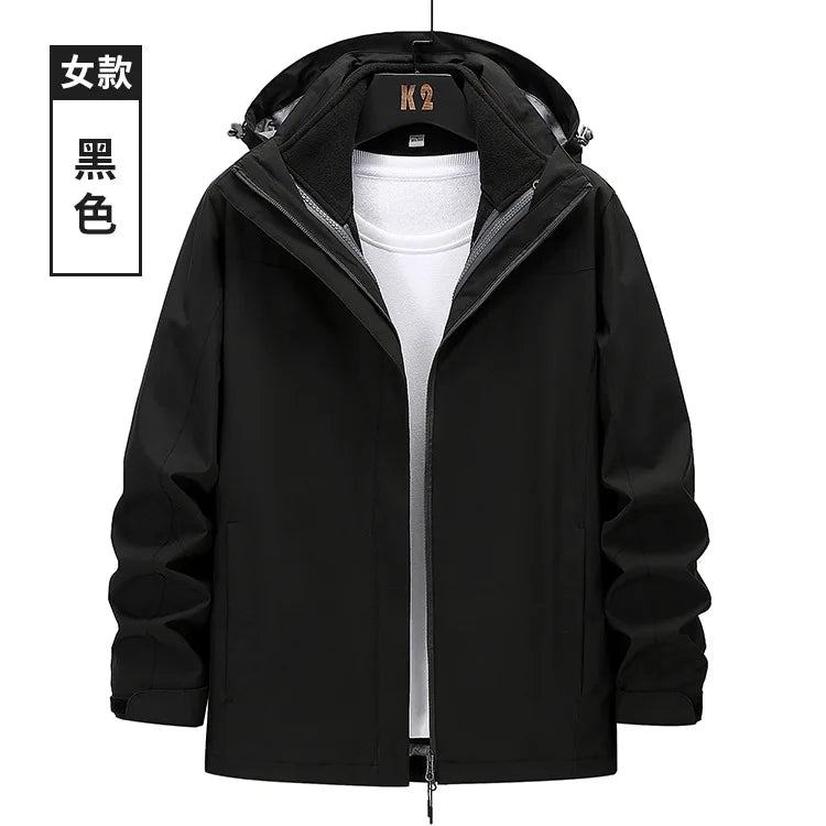 Outdoor Waterproof Windbloc Zipper Solid Soft Shell Three-in-One Detachable Two-Piece Set Fleece-Lined Thick Winter