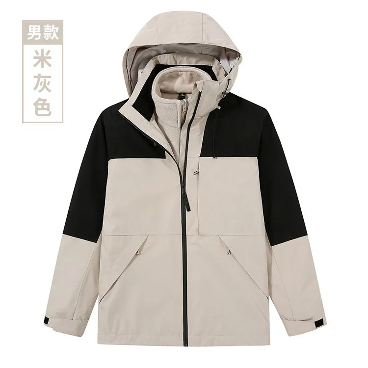 Women's Men's Three-in-One Winter Work Clothes Warm Waterproof Breathable Outdoor Two-Piece with Zipper Closure Logo Embroidery