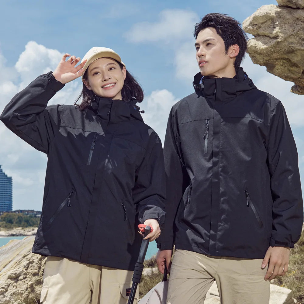 Autumn Winter Men's Women's Detachable Three-in-One Windproof Coat New Outdoor Clothing Stand for Mountaineering