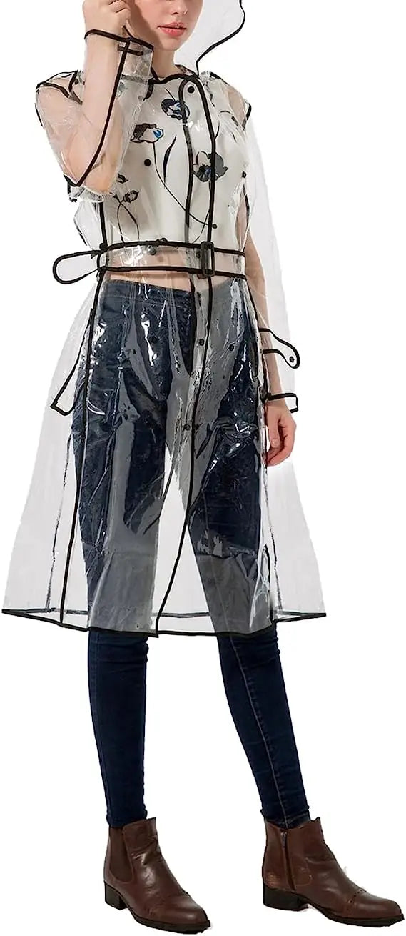 Unisex Clear Waterproof Rainwear Adult Rain Coat,Fashion Design Hooded Transparent Plastic Raincoat Rain Gear Outdoor Activities