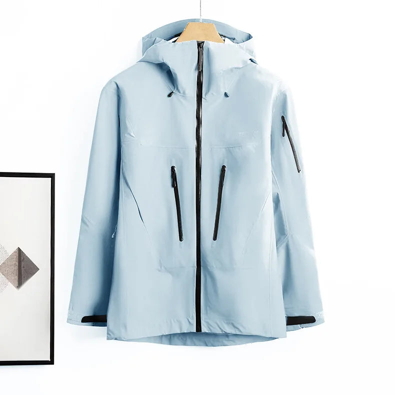 Wholesale Unisex 3 Layer Laminated Waterproof Windproof Breathable Outdoor Jacket Thin Zipper Closure Raincoat for Camping