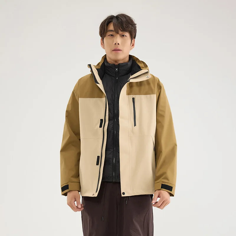 WAY Three-in-One Winter Overalls XL/3XL Size Solid Zipper Detachable Ski Coat Windproof Waterproof Warm Thickened Stand Collar