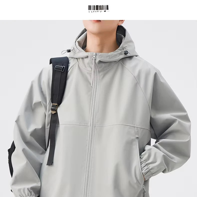 Men's Lightweight Stand Rain Jacket for Autumn Spring Windproof 3D Embroidery Logo Zipper Prints Outdoor Sports Cycling Running