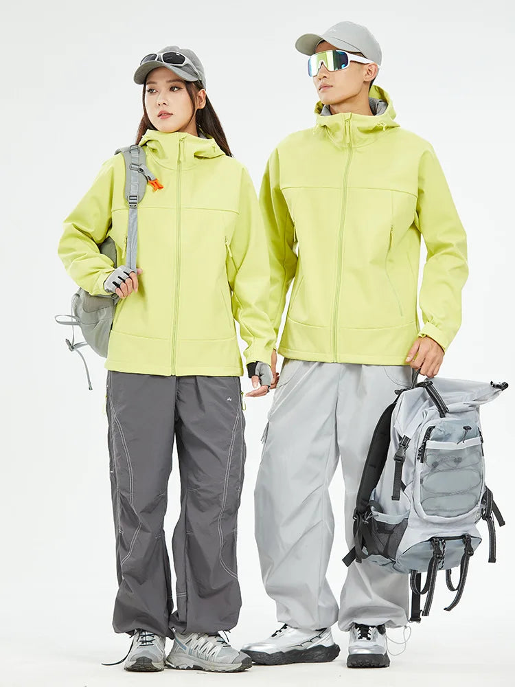 Women's Men's Sporty Zipper Closure Soft Shell Jacket Stand Collar Windproof Water Proof Hooded Raincoat Solid Pattern Size 3XL