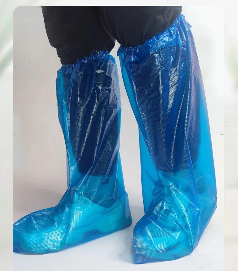 PE Disposable Durable Thickened Non Slip Long Boot Covers Waterproof Rain Boot Shoe Covers PVC Adult Plastic Unisex Midi 16g
