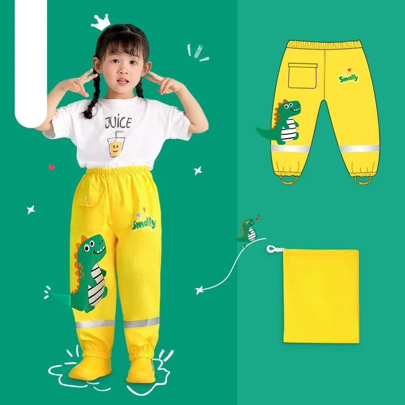 Unisex Children's Dinosaur Print Raincoat and Pants Waterproof Plastic Durable for Camping and Fishing With Custom Logo