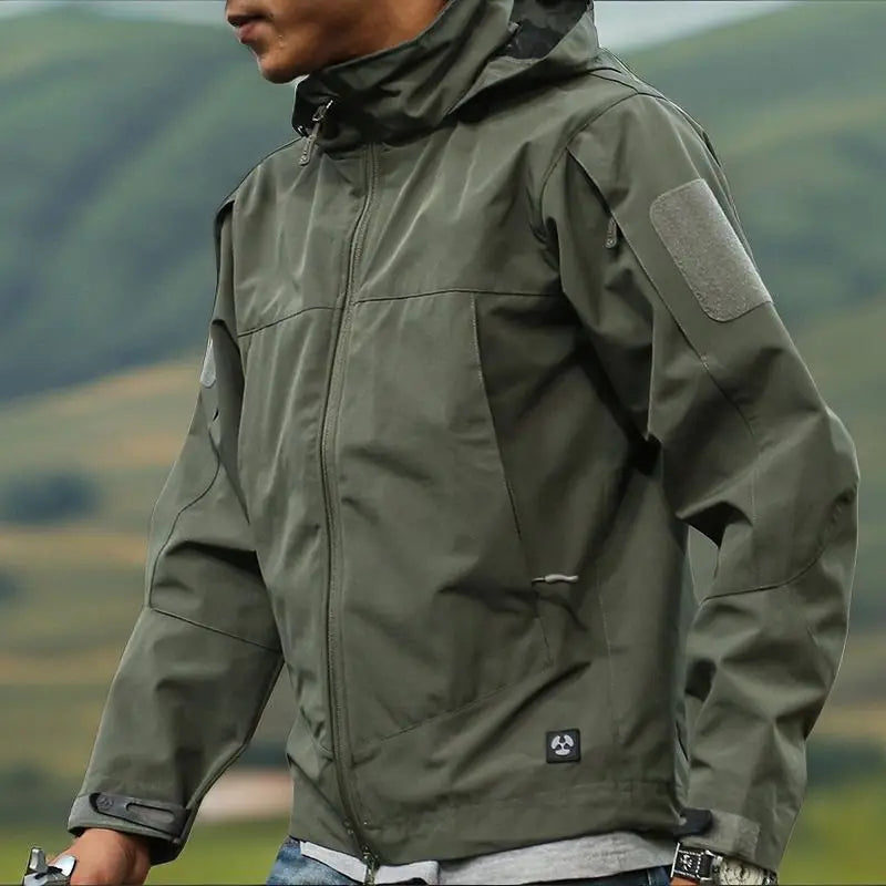 Autumn Winter Soft Shell Outdoor Clothes Men's Casual Stand Collar Jacket Windproof Waterproof Reversible Hooded Zipper Front