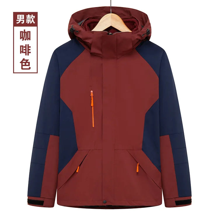 Men's and Women's Outdoor Polar Fleece Liner Waterproof Winter Warm Overalls Two-Piece Three-In-One Zipper with Printed Design