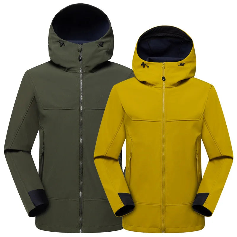 Autumn Winter Men's Waterproof Breathable Soft Shell Jacket Fleece-Lined Tough Guys for Mountaineering Cozy Coat for Outdoor