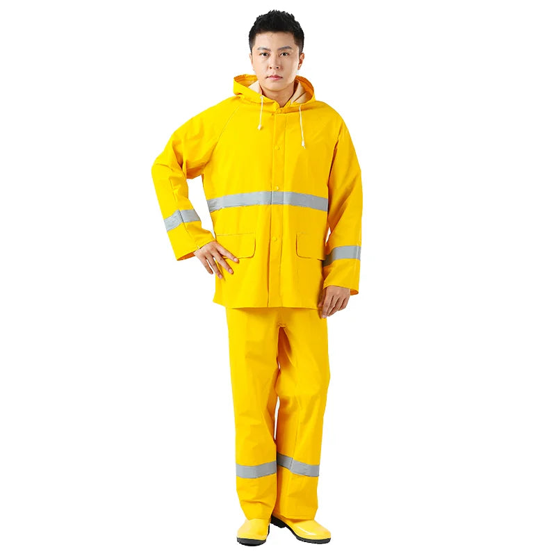 High Quality PVC Raincoat Work Rain Suit Heavy Duty Durable Polyester With Raincoat Hooded Waterproof Logo Decoration Jacket