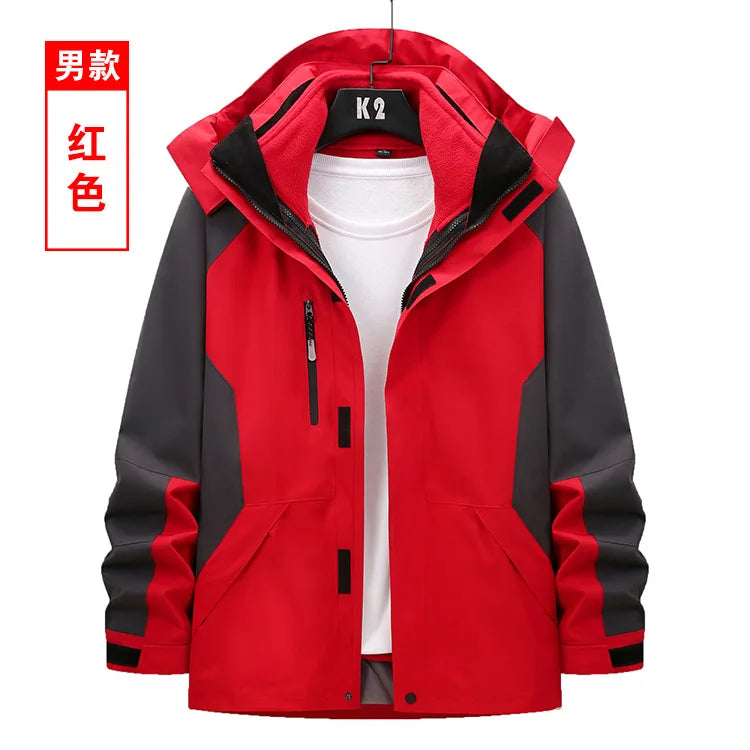 Unisex Three-in-One Ski Suit Two-Piece Set Winter Solid Zipper Warm Waterproof for Breathable Outdoor Work Clothes Stand