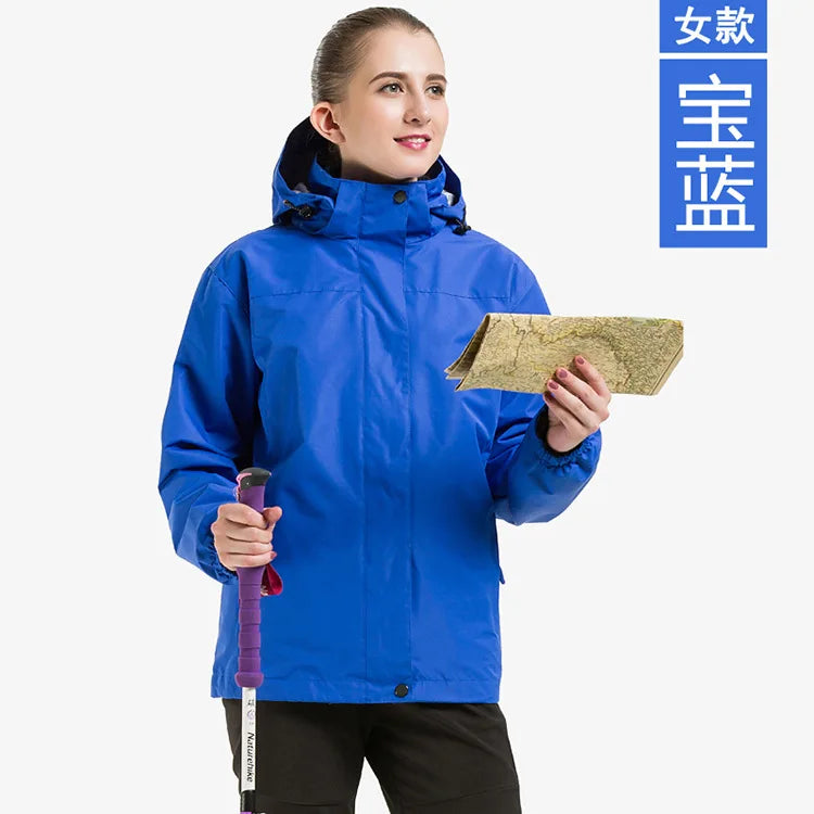 Men's Women's Solid Color Outdoor Jacket Detachable Two-Piece Three-in-One Ski Suit Stand Windproof Fleece-Lined Thickened