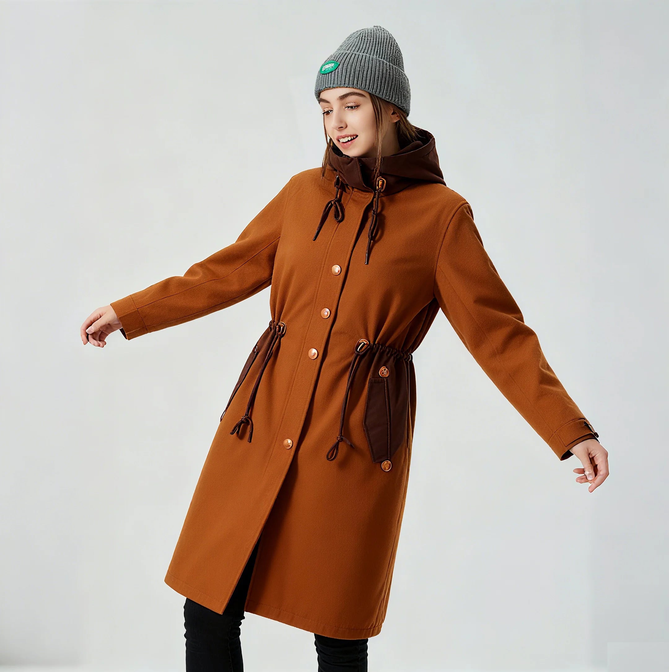 Women's Stylish Waterproof Windproof Rain Jacket Fall Winter Double Layer Fleece Warm Inner Raincoat Outdoor Rainproof Clothing