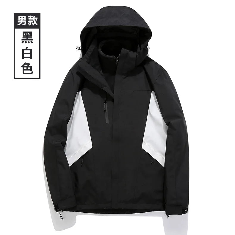 Explosions Hooded Color Matching Unisex Winter Long Sleeve Waterproof Windproof Woven Zipper Soft Shell Bomber Jacket