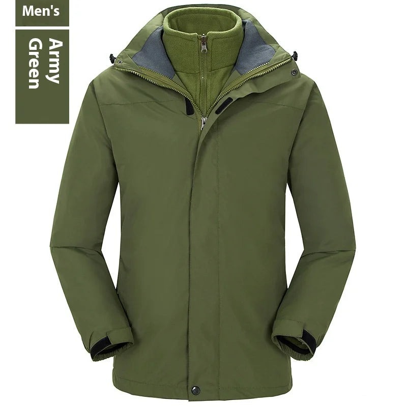 Men's Women's Solid Color Outdoor Jacket Detachable Two-Piece Three-in-One Ski Suit Stand Windproof Fleece-Lined Thickened