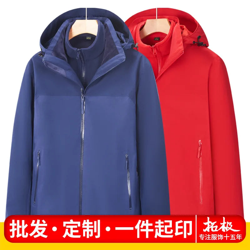 Charge Clothes Winter Solid Two-piece Set Three-in-one Detachable Unisex Waterproof Motorcycle Jacket 3D Embroidery for