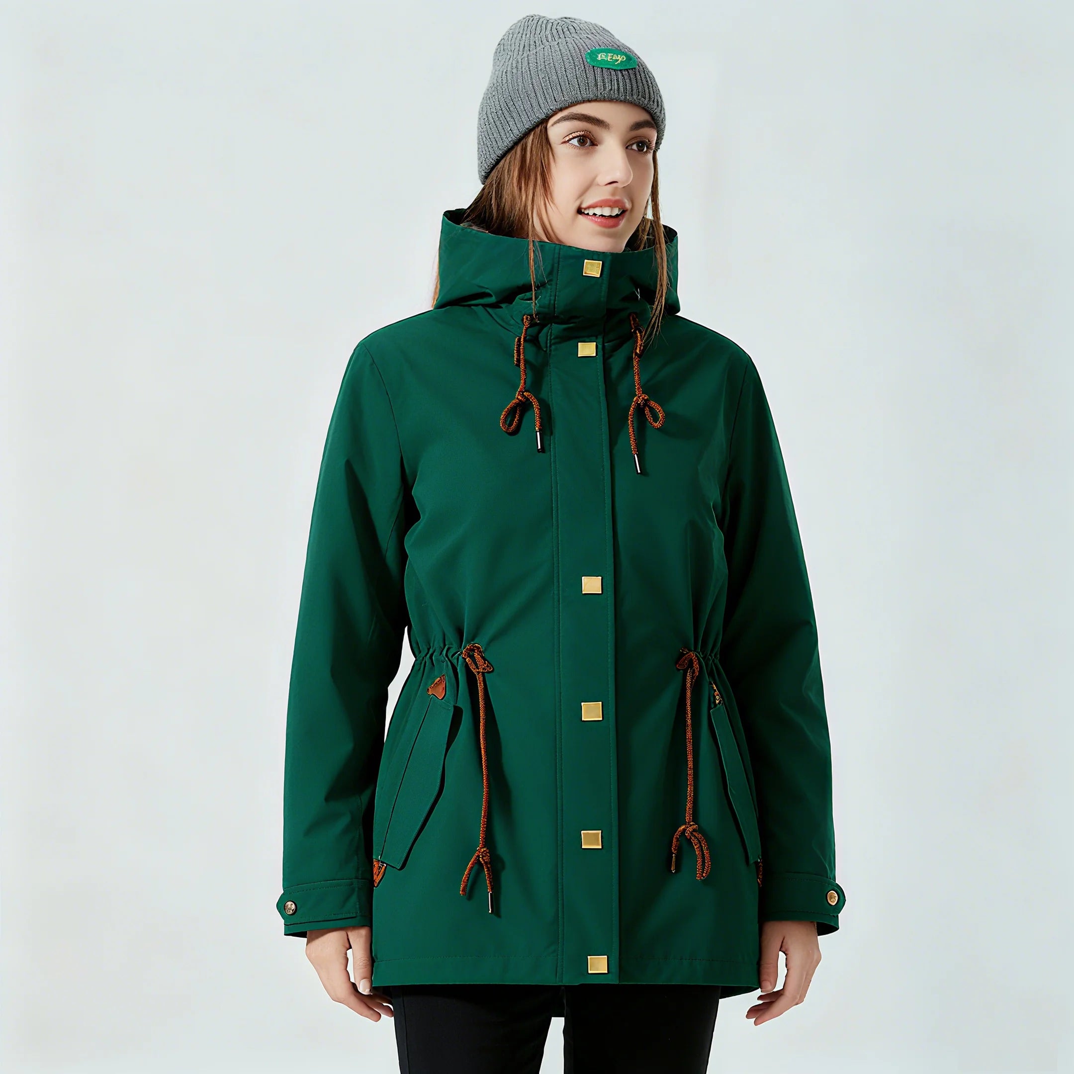 Women's Mid-Length Stand Collar Rain Jacket Waterproof Windbreaker Removable Inner Raincoat Coated for Fall Winter Outdoor Wear