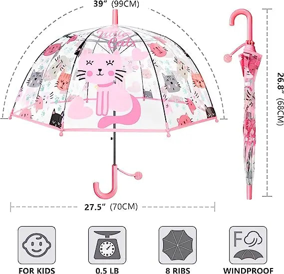 Kids Windproof Bubble Umbrella Cheap Rain Gear Clear Safety Dome Fabric Handle and Frame for Boys and Girls Metal Plastic Modern