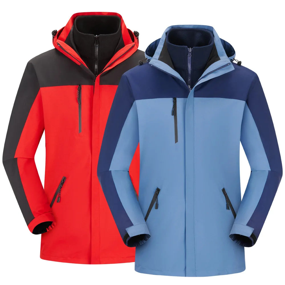 Autumn Winter Men's Women's Detachable Three-in-One Windproof Coat New Outdoor Clothing Stand for Mountaineering