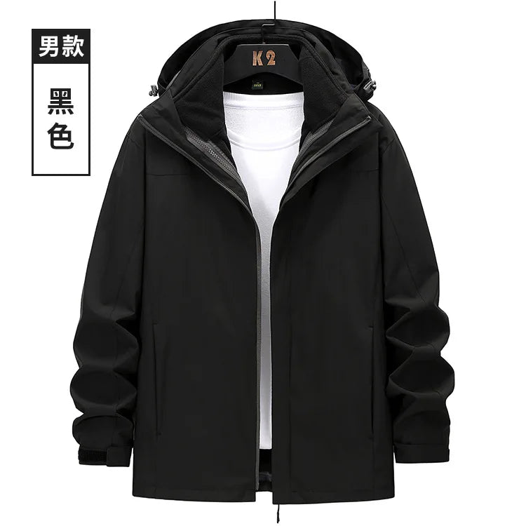 Outdoor Waterproof Windbloc Zipper Solid Soft Shell Three-in-One Detachable Two-Piece Set Fleece-Lined Thick Winter