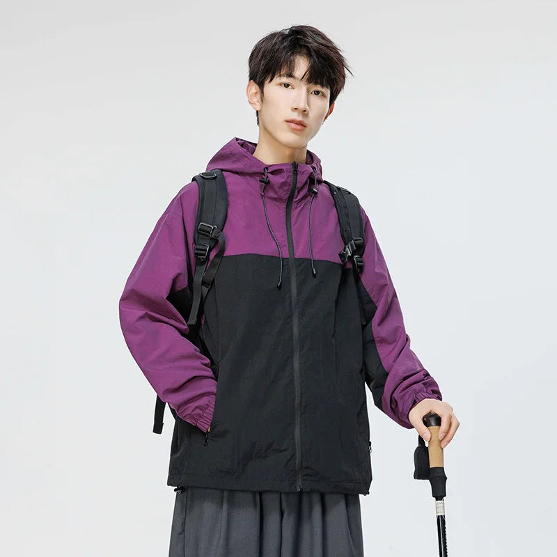 New Style Splicing Color Windproof Hooded Jacket for Men and Women Can Wear Double Raincoat Waterproof for Motorcycle Usage