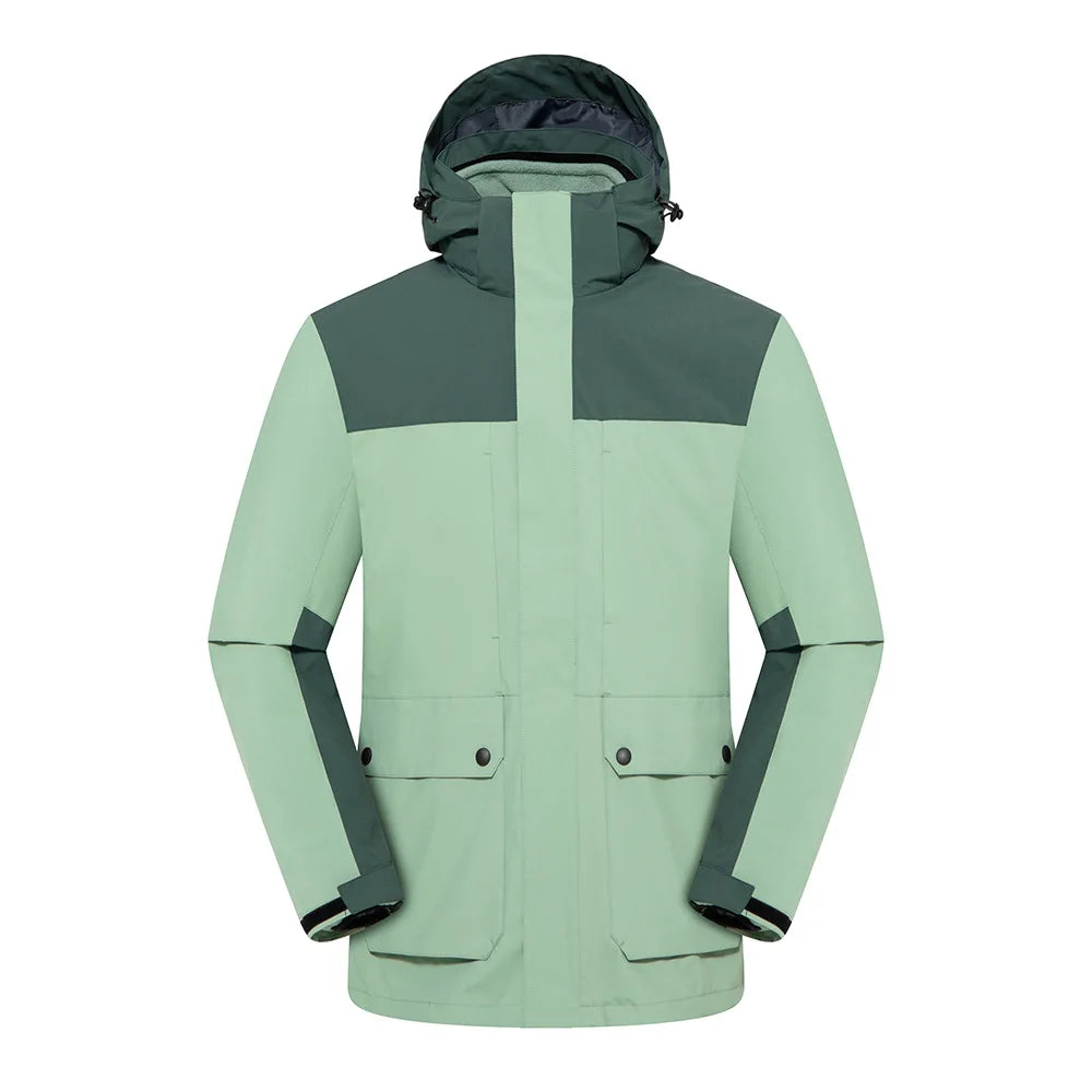 Detachable Zipper Winter Jacket for Men Women Outdoor Couples Solid Woven Soft Shell Coated Breathable Windproof Stand 3XL