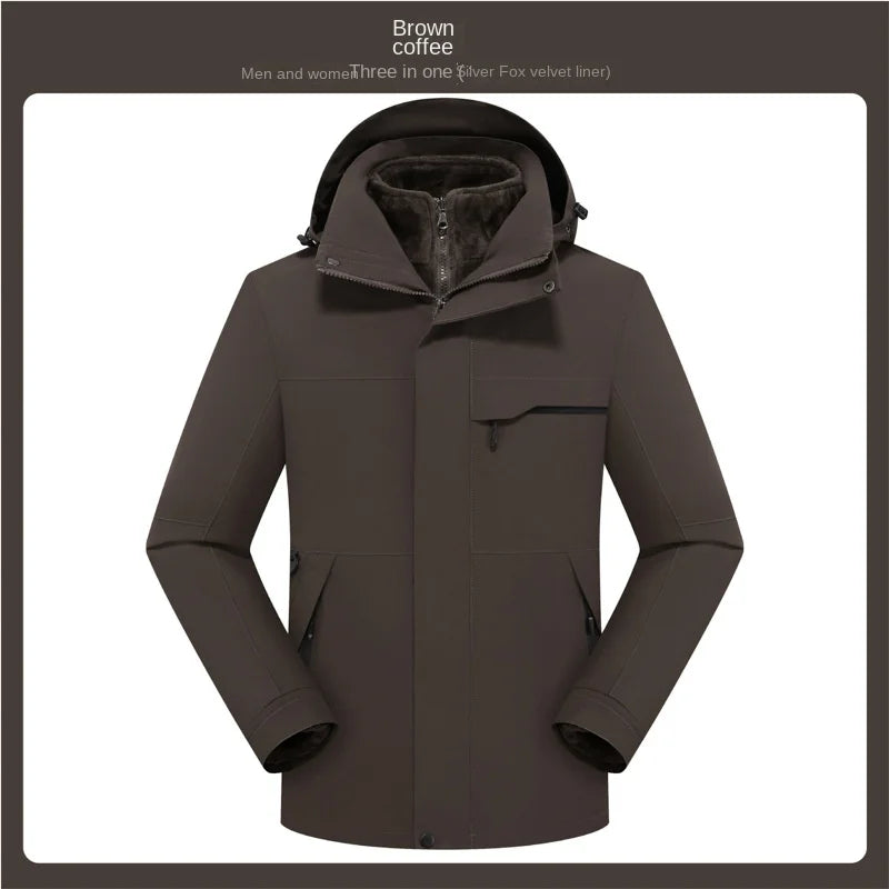 Outdoor  Unisex Three-in-One Two-Piece Couple's Mountaineering Suit Removable Waterproof Windproof Soft Shell Stand