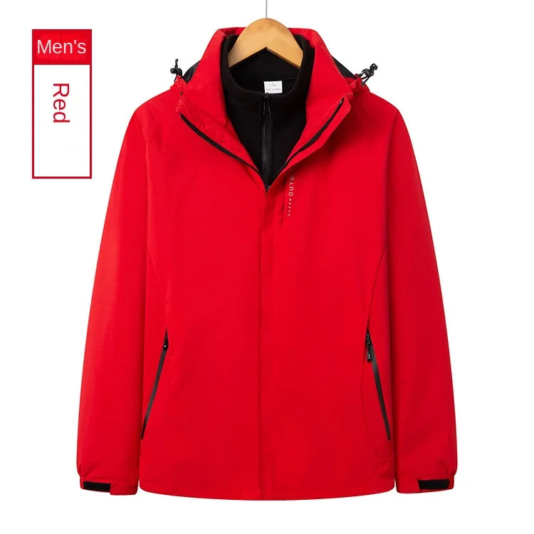 Men's Women's Outdoor Winter Work Clothes Rush Printed Logo Three-in-One Detachable Two-Piece Set Warm Waterproof Zipper