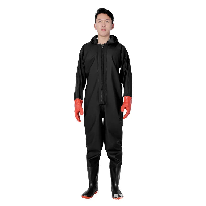 Wholesale Thickened PVC Full-Body Waterproof Chest Wader Fishing Rain Water Pants with Zipper Closure Unisex