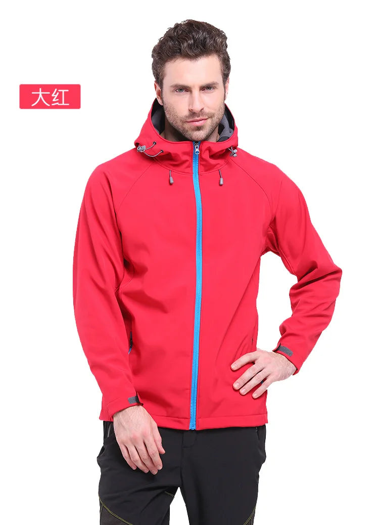 Outdoor Soft Shell Jacket for Men Women Stand Windproof Fleece-Lined Thickened for Spring Winter Mountaineering Plus Size