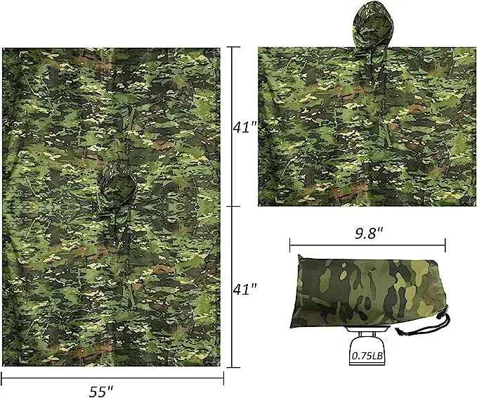 Multifunction Waterproof Raincoat Poncho Camouflage Style With Hood One Pocket Raincoat Suit Outdoor Camping Tent Rain Cover