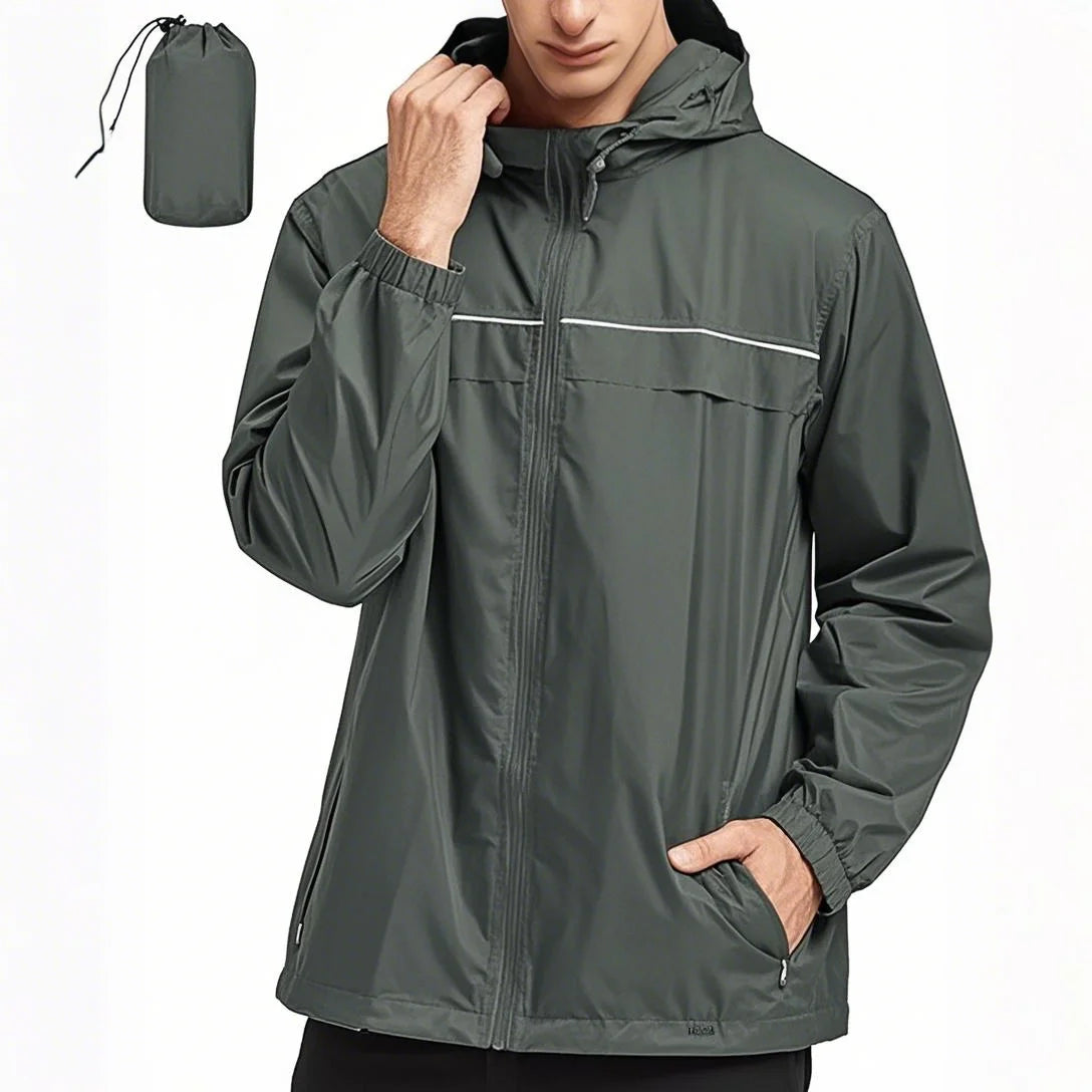 Men's Outdoor Rain Jacket Waterproof Windbreaker with Stand Collar and Zipper Closure Daily Casual Pullover with Double Layer