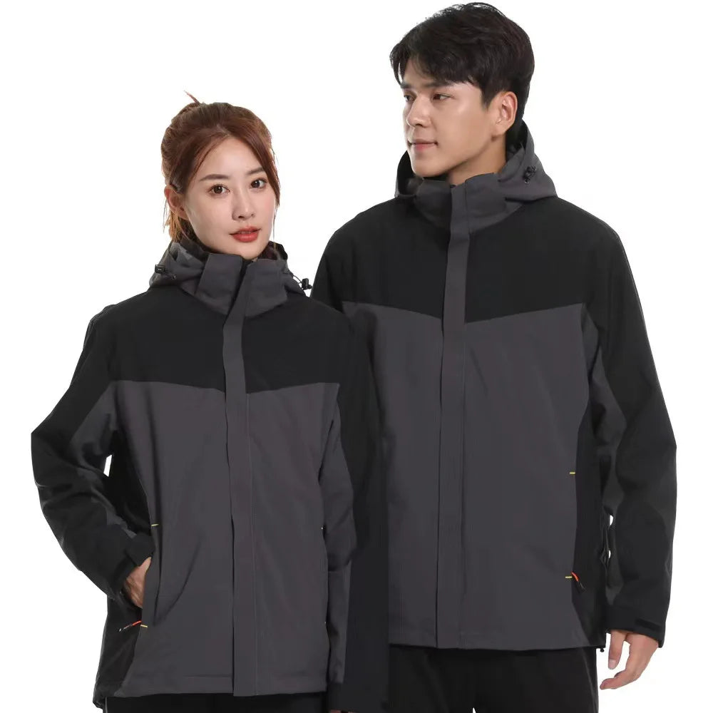 2025  Men's Women's New Style Outdoor Three-in-One Ski Suit Windproof Waterproof Breathable Stand Zipper for Winter
