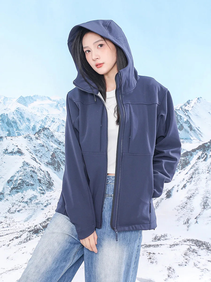 Men's Women's Waterproof Softshell Outdoor Jackets Fleece Lining Stand Collar Zipper Closure Winter Windbreaker XL