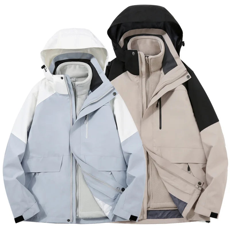 Two-Piece Charge Clothing for Outdoor Camping Mountaineering Travel-Stand Zipper LOGO Printing Three-in-One Overalls Wholesale