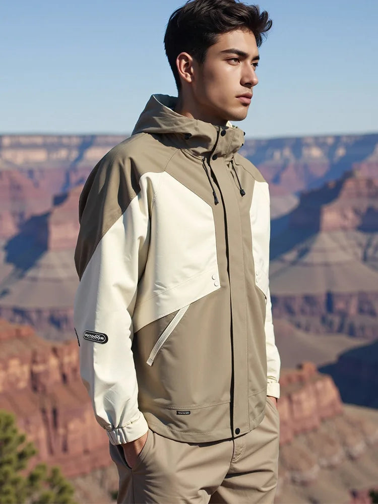 Men's and Women's Autumn and Winter Two-Piece Hooded Outdoor Sports Style Windproof and Waterproof Loose Fit Solid Pattern