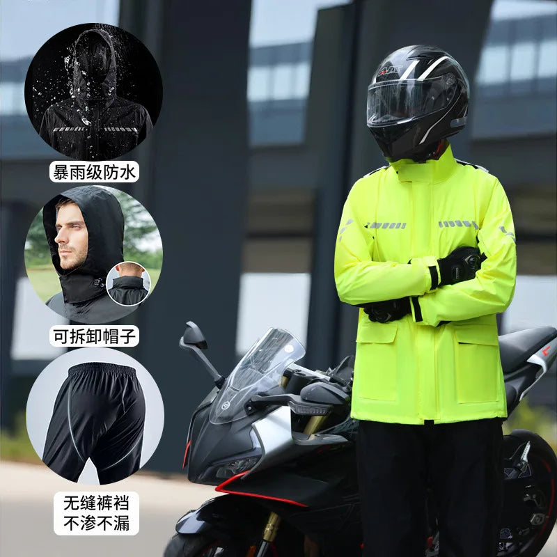 Nylon Motorcycle Raincoat & Rain Pants Split Waterproof Windproof Storm-level Riding Outdoor Travel Climbing Rain Suit