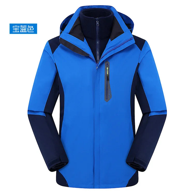 Men's Women's Outdoor Three-in-One Assault Jacket Detachable Windproof Waterproof Ski Fishing Clothing Two-Piece Stand Zipper