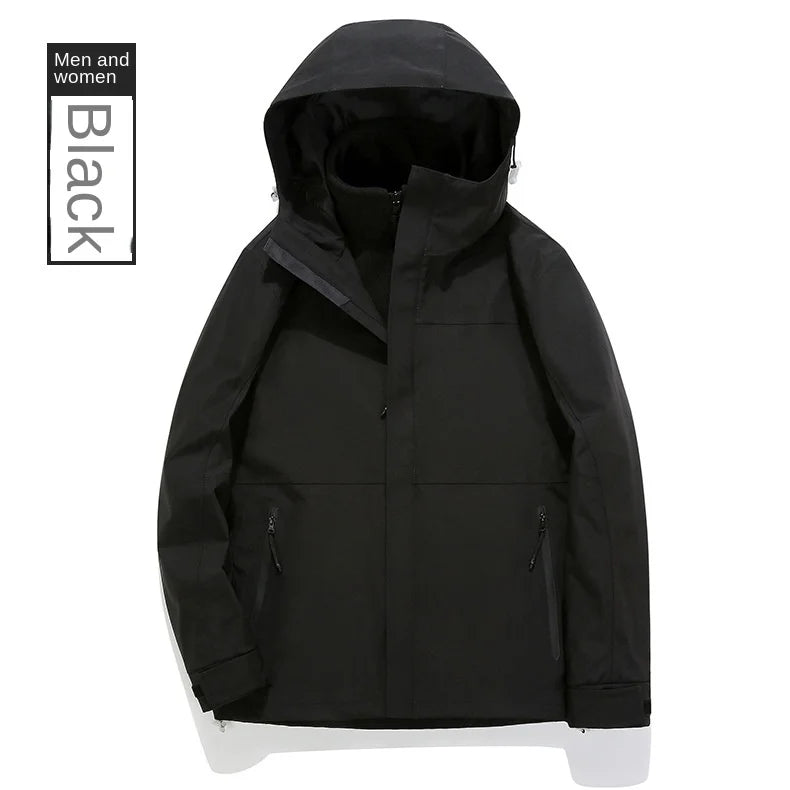 Autumn Men's Women's Three-in-One Detachable Windproof Rubber Jacket Fleece Liner Stand Zipper for Mountaineering Outdoor