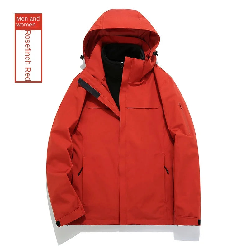 Men's and Women's Outdoor Casual Winter Three-in-One Mountaineering Suit Thickened Jacket with Detachable Front Liner
