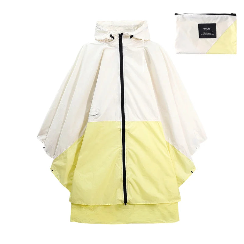 Stylish Single-Person Women's Polyester for Poncho Waterproof Raincoat Hood Zipper Free Size for Back School Camping Travel Long