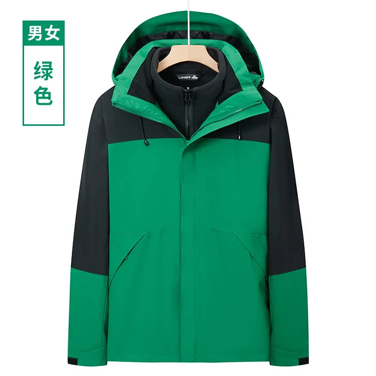 Men's Women's Winter Jacket Detachable Three-in-One Fleece Liner Rabbit Windproof Waterproof Zipper Knitted Customizable Logo