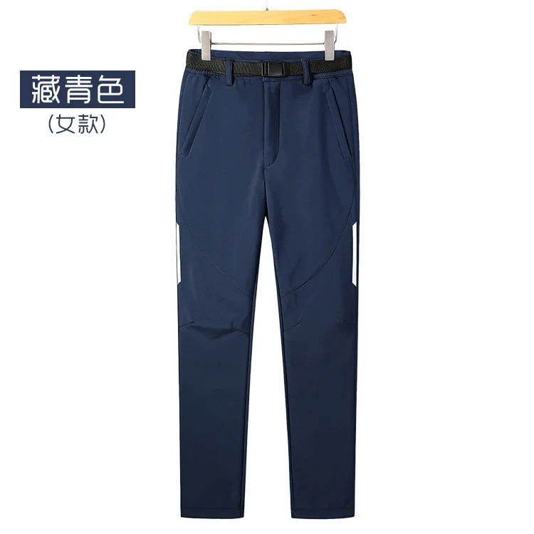 Men's Women's Casual Outdoor Sports Soft Shell Pants Waterproof Windproof Breathable Elastic Waist Fleece-Lined for Autumn