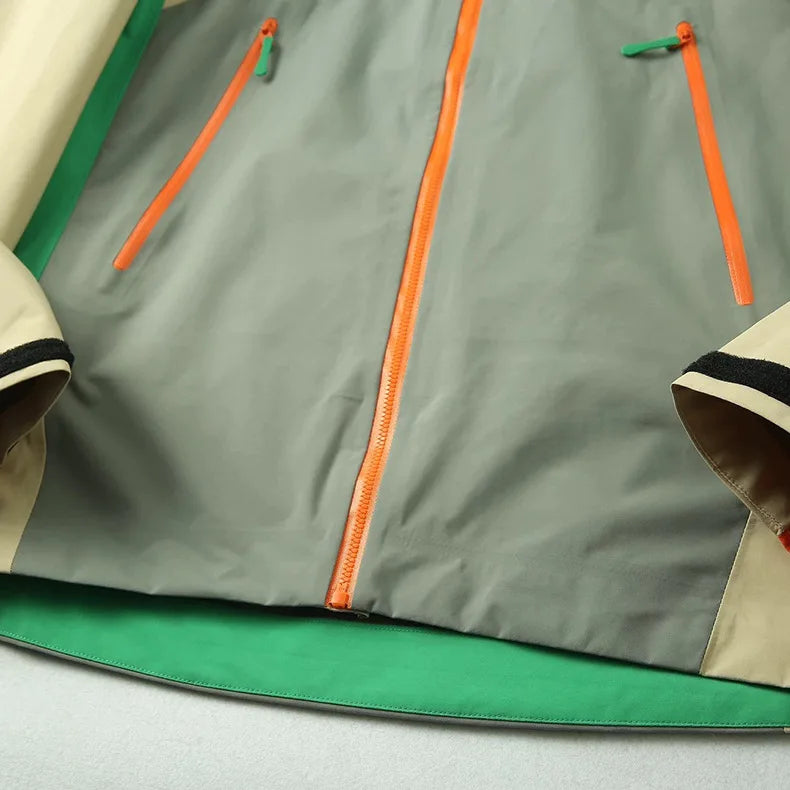 Unisex Outdoor Waterproof Windbreaker Contrast Color Hooded Jacket Assault Suit for Men Women XL Size Zipper Closure Raincoat